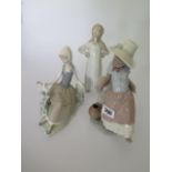 Three Lladro figures Nina Desparpajo no 4.872, Negrita no 5158 and Doncella Con Palomo no 4660 - all