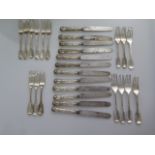 16 assorted silver forks - approx weight 24 troy oz and 12 silver handle knives