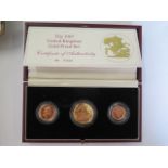 A 1987 gold proof United Kingdom sovereign, half sovereign and two pound set - boxed with