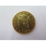 A 900 fine gold 20 dollar 1879 USA Liberty coin - approx weight 33.5 grams