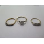 Three 18ct yellow gold rings, 2 set with small diamonds ring sizes L, N, R - total weight approx 5.7