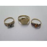 Three 9ct gold rings sizes L and T - approx weight 10 grams