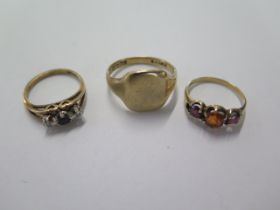 Three 9ct gold rings sizes L and T - approx weight 10 grams