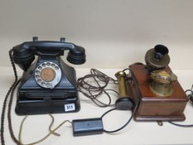 A 200 series black bakelite desk phone with drawer and bell box- chip to back of phone otherwise