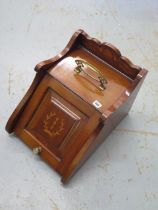 An inlaid mahogany coal log box - Length 47cm x Width 35cm