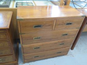 A 20th century yew veneer Military style chest - Width 82cm x Depth 38cm x Height 82cm