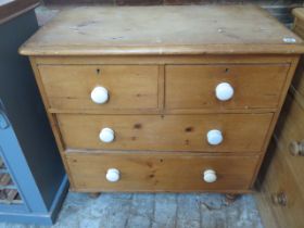 A Victorian stripped pine four drawer chest - Height 82cm x 86cm x 46cm