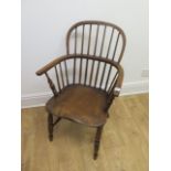 A 19th century ash and elm stick back Windsor chair - Height 89cm, seat height approx 43cm with good
