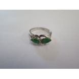 A white metal Jade and Diamond ring marked 811 - ring size K - approx weight 1.7 grams - in good