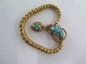 A yellow metal articulated serpent bracelet set with turquoise cabochons and diamond set eyes with a