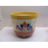 A Clarice Cliff Bizarre Crocus pattern jardiniere - Height 20cm - some minor paint loss and