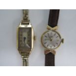 A ladies Tudor Rolex 9ct manual wind watch on a leather strap - running - 6mm case and another 9ct