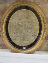 A 19th century needlework map of England and Wales sampler - in a gilt frame - frame size 67cm x