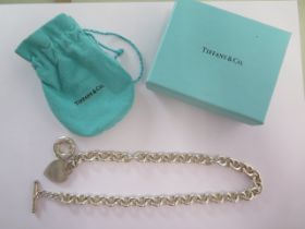 A Tiffany & Co 925 silver watch chain Heart tag necklace - Length 42cm - approx weight 74 grams -