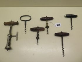 A collection of six antique corkscrews