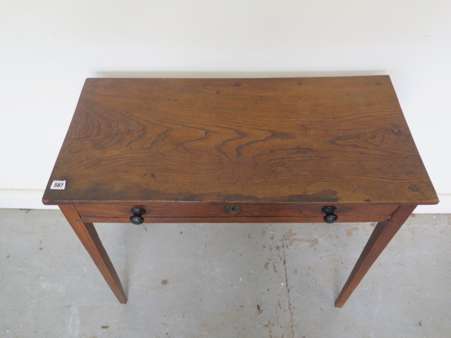 A Georgian elm side table with a single drawer on square tapering legs with good colour and patina - - Image 2 of 3