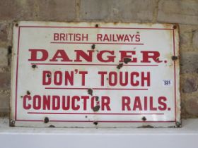 British Railways Danger Don't Touch Conductor Rails - enamel sign - 32cm x 51cm - some overall