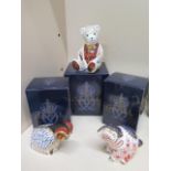 Three Royal Crown Derby paperweights Beaver, Ram and Teddy Bear - all good and boxed