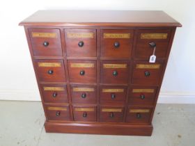 A mahogany 16 drawer chemist chest of small proportions - made by a local craftsman to a high