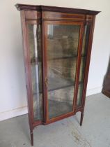 An early 1900's mahogany inlaid corner display cabinet - Height 137cm x Width 75cm - some small