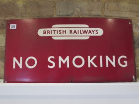 British Railways No Smoking enamel sign - 30cm x 61cm - some chipping but generally good