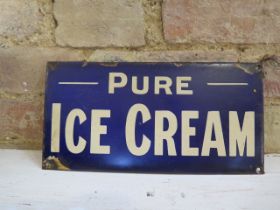 A small Pure Ice Cream shop advertising enamel sign - 16cm x 31cm - some chipping mainly to edges,