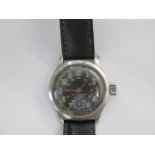 A mid size stainless steel manual wind wristwatch with a black dial case no 365402 - 30mm case -