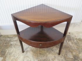 A Georgian and later mahogany corner washstand with a drawer - Height 72cm x 62cm wide - in polished