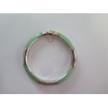 A jade/jadeite and 925 silver hinged bangle - Diameter 7cm - good condition