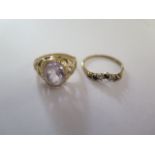 Two 9ct yellow gold rings sizes L and N - stone missing to one otherwise generally good, approx