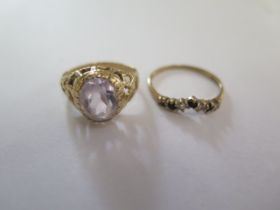 Two 9ct yellow gold rings sizes L and N - stone missing to one otherwise generally good, approx