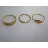 Two 18ct yellow gold rings - one missing stone, sizes S/T - total weight approx 3.8 grams - some