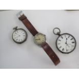 Two silver pocket watches (one for repair) and an Audax wristwatch - not running