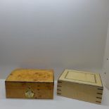 A dome top burr wood cigar humidor and another modern cigar humidor - generally good - Height 12cm x
