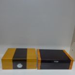 Two rosewood effect cigar humidors - largest 11cm x 35cm x 22cm - both generally good