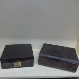 Two crocodile skin effect cigar humidors - Largest 11cm x 31cm x 24cm