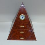 An unusual modern three drawer pyramid cigar humidor - Height 33cm x Width 30cm - good condition