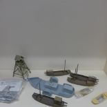 Four balsa card Chinese boats, 9" x 2" approx - two resin Chinese boats, 6" x 1 3/4" approx - one