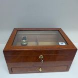 A modern burr wood effect cigar humidor lockable with a base key - in good condition - Height 18cm x