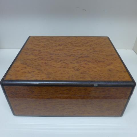 A Harrods burr wood cigar humidor - Height 11cm x 25cm x 22cm - minor marks but generally good