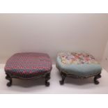 A pair of upholstered walnut foot stools - Height 16cm x 35cm x 31cm