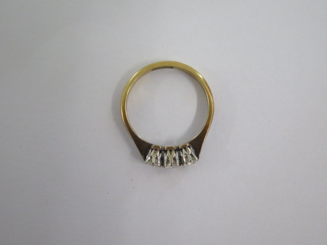 An 18ct yellow gold three stone diamond ring size L - approx weight 1.7 grams - diamonds bright - Image 2 of 2