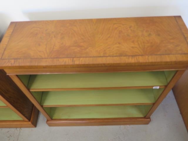 A pair of burr oak open bookcases with adjustable shelves and painted interior - made by a local - Image 3 of 3