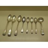 Seven silver spoons and a ladle - total weight approx 13 troy oz