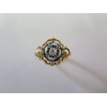 An antique 15ct (tested) pearl sardonyx and diamond ring - the ring mount is finely worked all