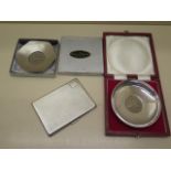 A boxed silver Mappin and Webb Jubilee coin dish Birmingham 1977, a boxed coin dish London 1976