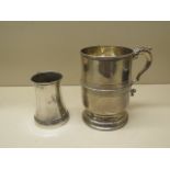 Two silver tankards tallest 10cm by Mappin and Webb, smallest is engraved - total weight approx 8.