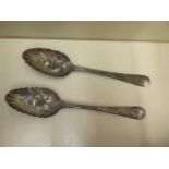 Two silver fruit spoons London and Dublin hallmarks - Length 22cm - approx weight 4 troy oz