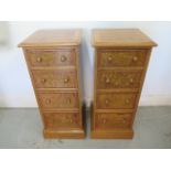 A pair of new burr oak inlaid four drawer bedside chests - made by a local craftsman to a high