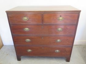 A Georgian mahogany five drawer chest on bracket feet - Height 101cm x 105cm x 51cm